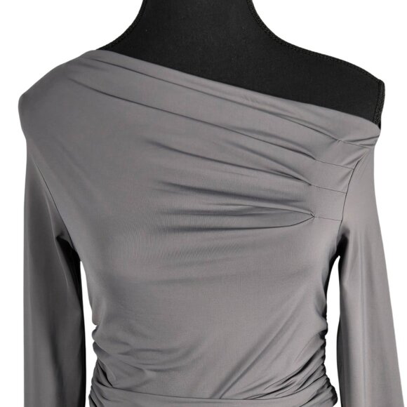 NWT | Gray Ruched Long Sleeve One Shoulder Crop Top Asymmetrical | XSmall - Picture 3 of 5